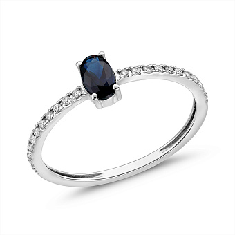 Фото Золотое кольцо с сапфиром и бриллиантами (арт. К011764бс)