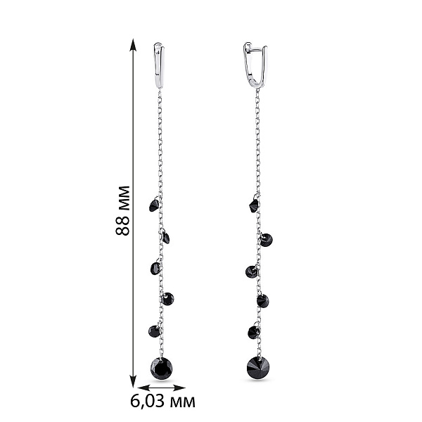 Серебряные сережки-подвески с фианитами (арт. 7502/3777ч) – изображение 2