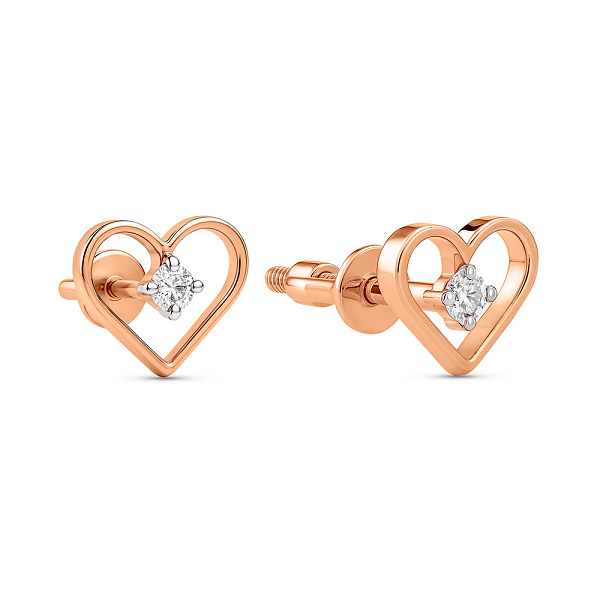 Золотые серьги Сердечки  с бриллиантами (арт. Т011707005) – изображение 1