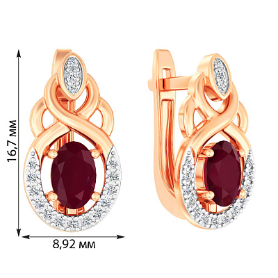 Сережки з червоного золота з рубіном і діамантами (арт. С011049р)