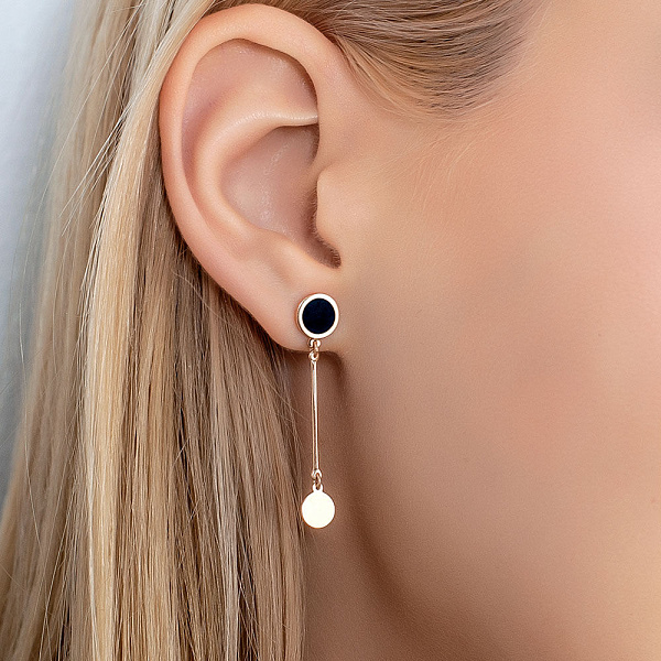 Золотые серьги подвески Лýна с эмалью (арт. 111067ч) – изображение 2