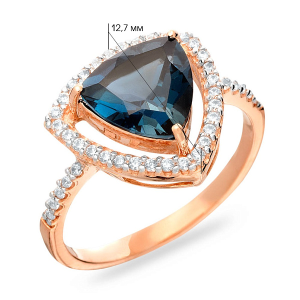 Золотое кольцо с топазом лондон и фианитами (арт. 140637Пл) – изображение 2