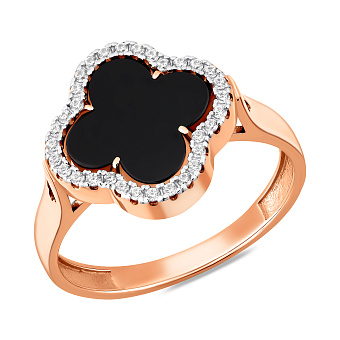 Фото Золота каблучка з оніксом і фіанітами (арт. 141446/10о)