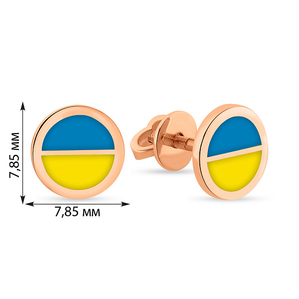 Золоті сережки-пусети з синьою і жовтою емаллю (арт. 111195есж) – зображення 3