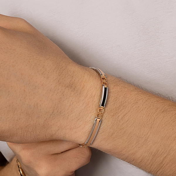 Чоловічий браслет з червоного і білого золота з оніксом (арт. 325621кбо) – зображення 2