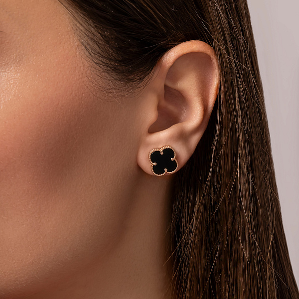 Золотые серьги пусеты с ониксом (арт. 1101263/12о) – изображение 3