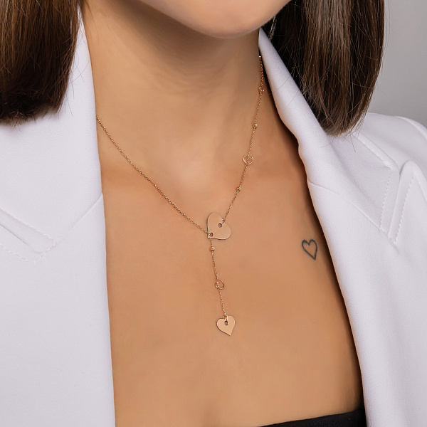 Золотое колье-галстук с сердечками (арт. 352768) – изображение 2