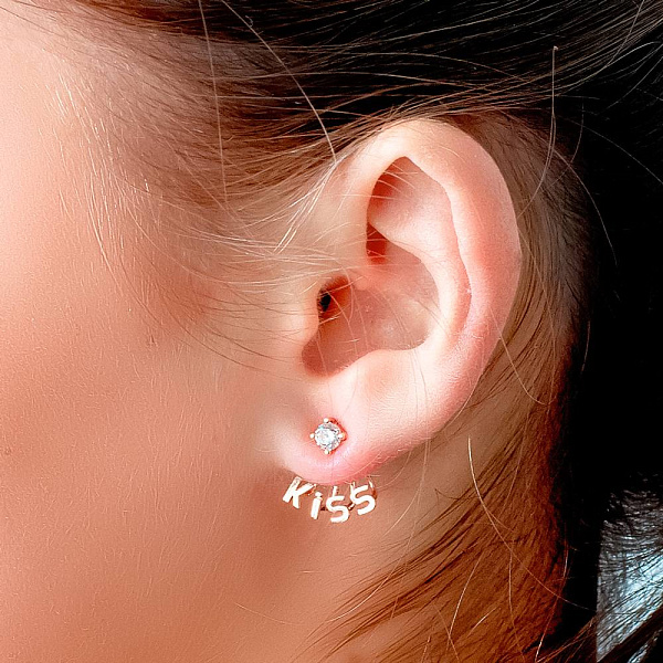 Золотые пусеты-джекеты Kiss с фианитами (арт. 110659) – изображение 2