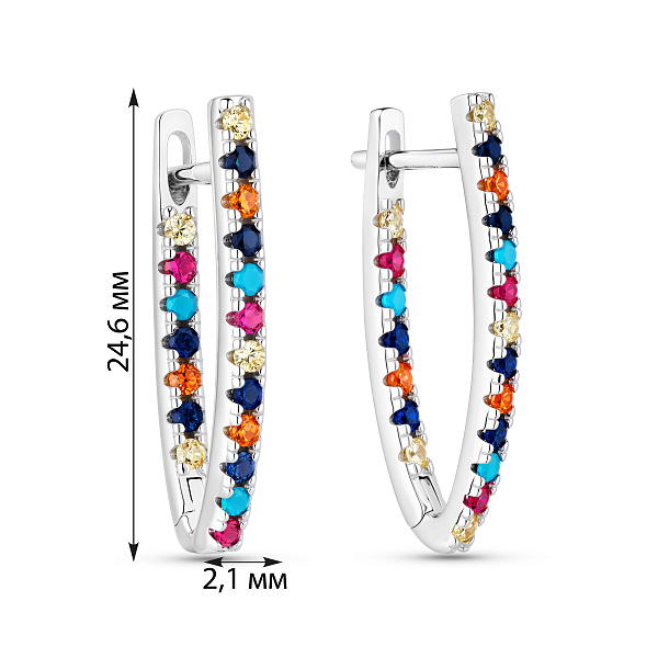 Серебряные серьги с разноцветными камнями (арт. 7502/10340Бацв) – изображение 2