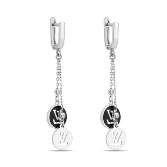 Фото Серьги-подвески из белого золота с эмалью (арт. 107556беч)