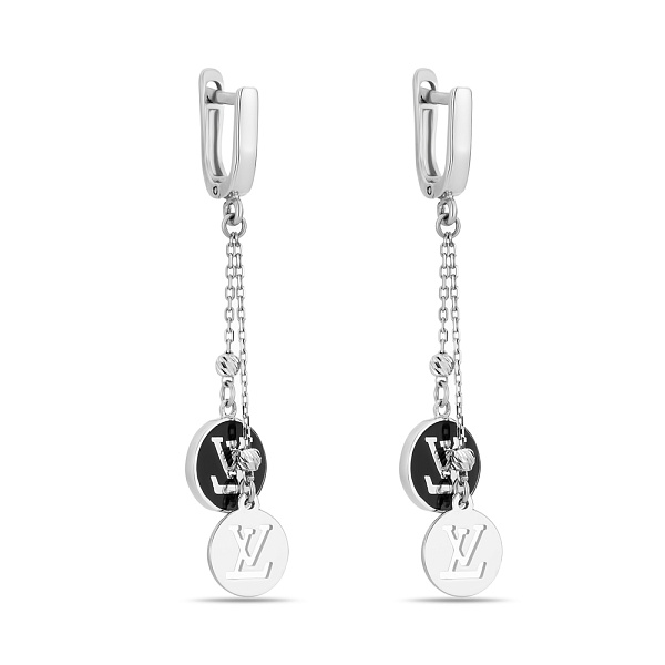 Серьги-подвески из белого золота с эмалью (арт. 107556беч) – изображение 1