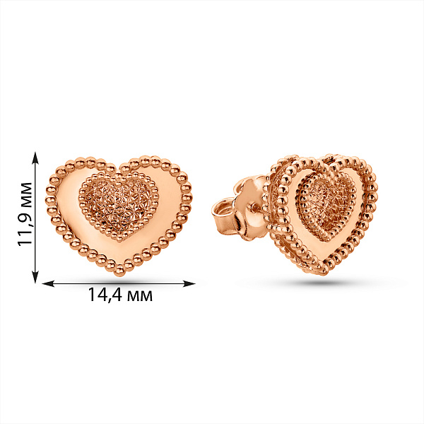 Золоті сережки-пусети в формі серця (арт. 1092034/2) – зображення 5