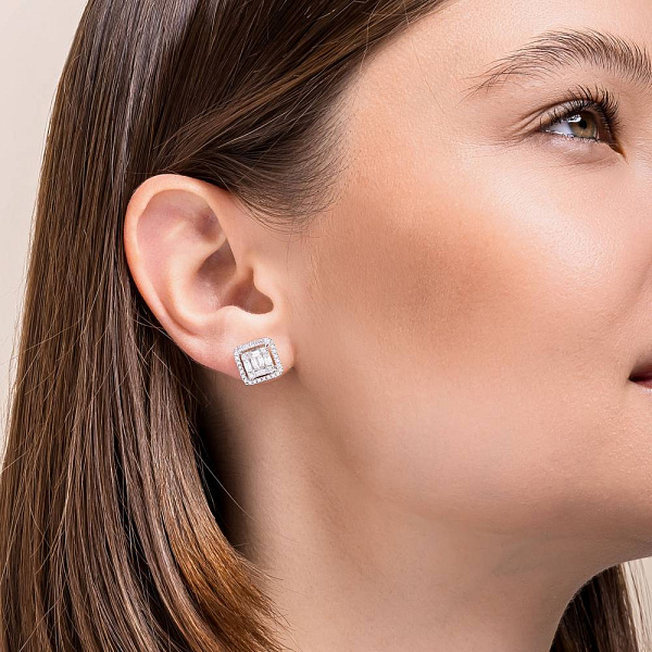 Серьги-пусеты из белого золота с бриллиантами  (арт. С341456100б) – изображение 3