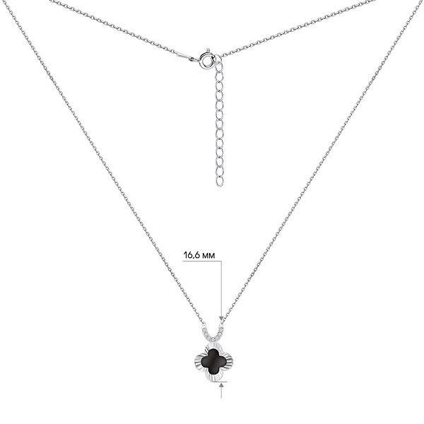 Серебряное колье Клевер с ониксом (арт. 7507/2331/10о) – изображение 3