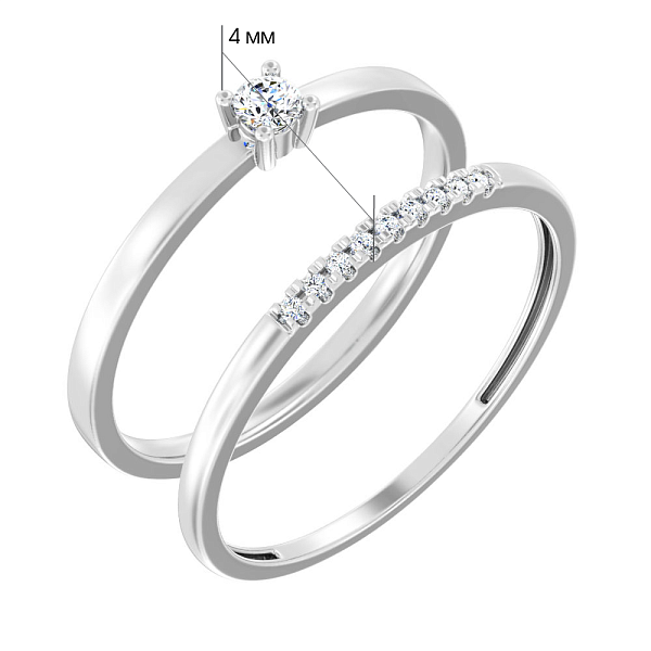 Двойное кольцо из белого золота с бриллиантами (арт. К011211010б) – изображение 2