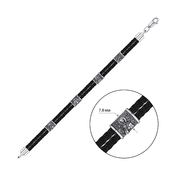 Браслет на шовковій нитці зі срібними вставками (арт. 7309/0740брю) – зображення 2