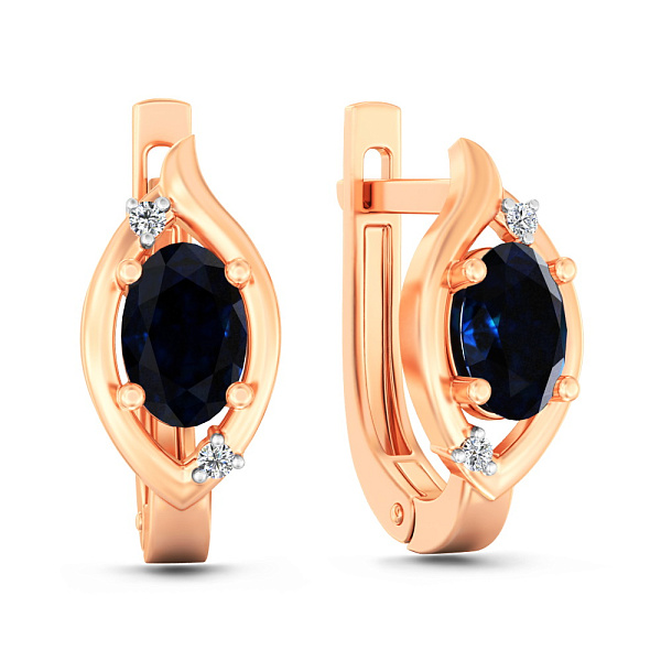 Золотые серьги с сапфиром и бриллиантами (арт. С011066с) – изображение 1