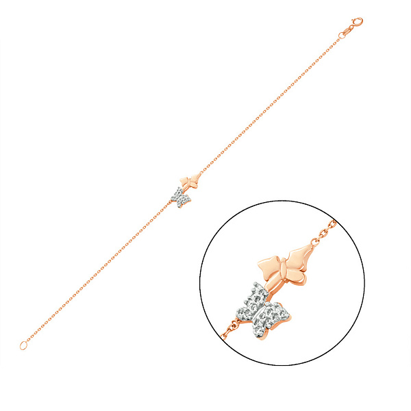 Браслет «Бабочки» из красного золота с фианитами (арт. 322344) – изображение 1