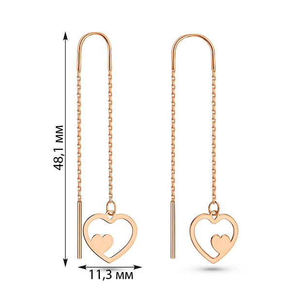 Сережки-протяжки з червоного золота (арт. 1091535) – зображення 2