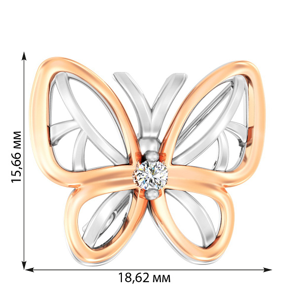 Золота брошка «Метелик» з фіанітом (арт. 360089) – зображення 3