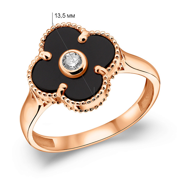 Золота каблучка Конюшина з оніксом (арт. 156306/15о) – зображення 8