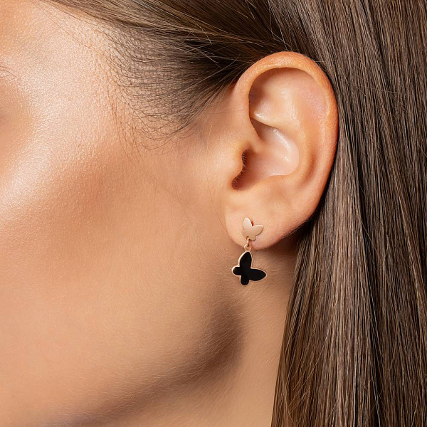 Сережки "Метелики" з червоного золота та емаллю (арт. 110020еч) – зображення 2