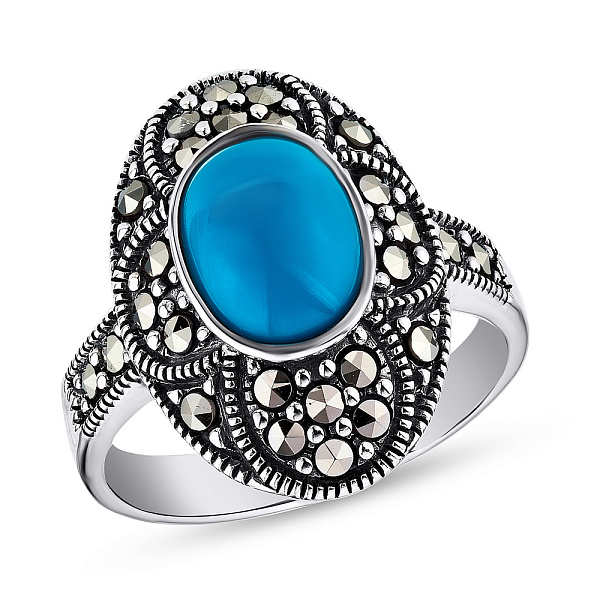 Серебряное кольцо с бирюзой и марказитами (арт. 7401/4688мркБ) – изображение 1