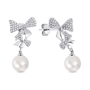 Серебряные сережки с жемчугом и фианитами (арт. 7518/7110жб)