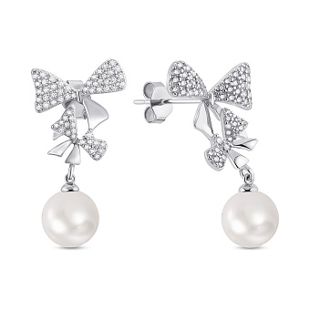 Срібні сережки з перлами і фіанітами (арт. 7518/7110жб)