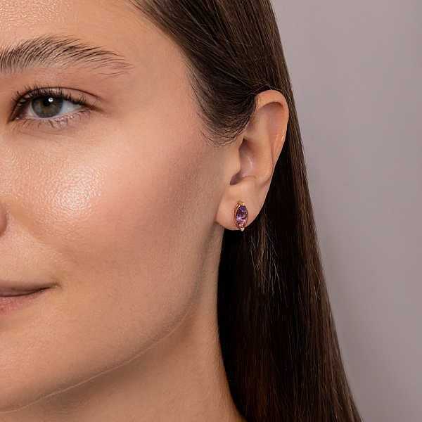 Золотые пусеты с аметистом (арт. 111233Па) – изображение 3