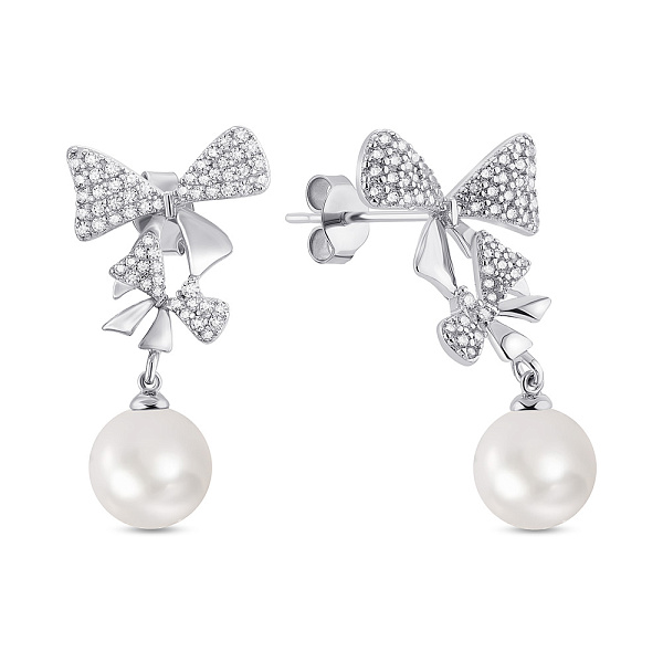 Срібні сережки з перлами і фіанітами (арт. 7518/7110жб) – зображення 1