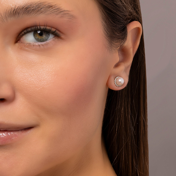 Золоті сережки пусети з перлами і фіанітами (арт. 101777прлб) – зображення 4