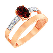 Фото Кольцо золотое с гранатом и фианитами (арт. 141134Пк)