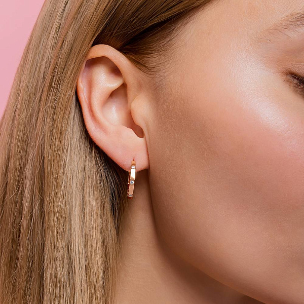 Серьги-кольца из красного золота с фианитами (арт. 1091393/20) – изображение 3