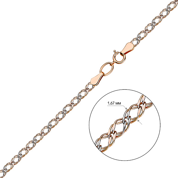 Ланцюжок з родіюванням з червоного золота плетіння Подвійний Ромб (арт. 303101р) – зображення 2