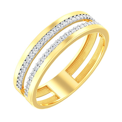 Двойное кольцо из желтого золота с фианитами (арт. 140767ж)