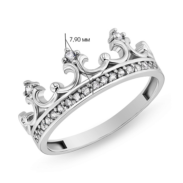 Каблучка Корона з білого золота з фіанітами (арт. 155095б) – зображення 2