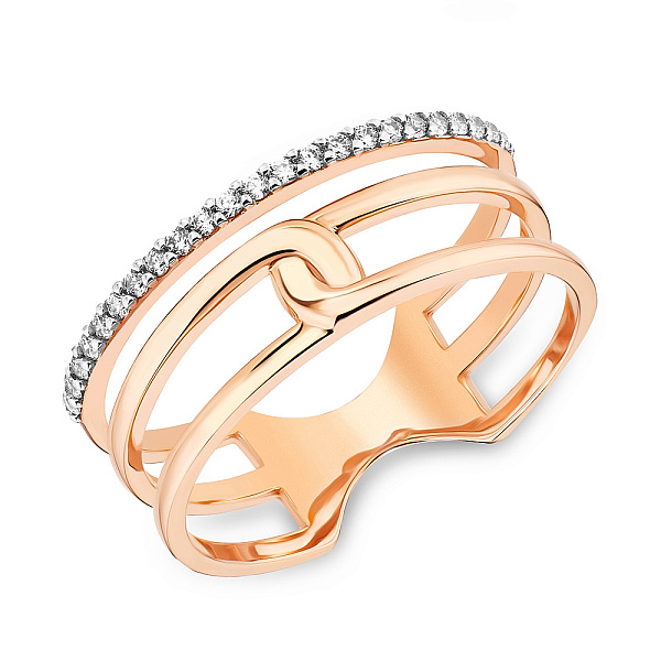 Тройное кольцо из красного золота с фианитами (арт. 154991) – изображение 1