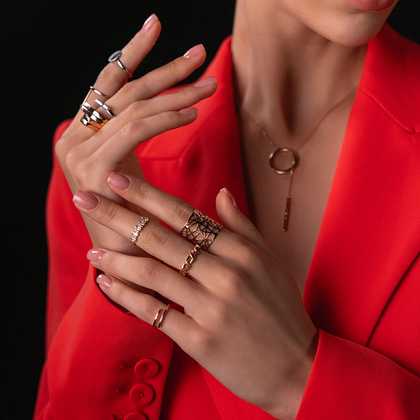 Кольцо "Звенья" из красного золота без камней (арт. 155547) – изображение 2