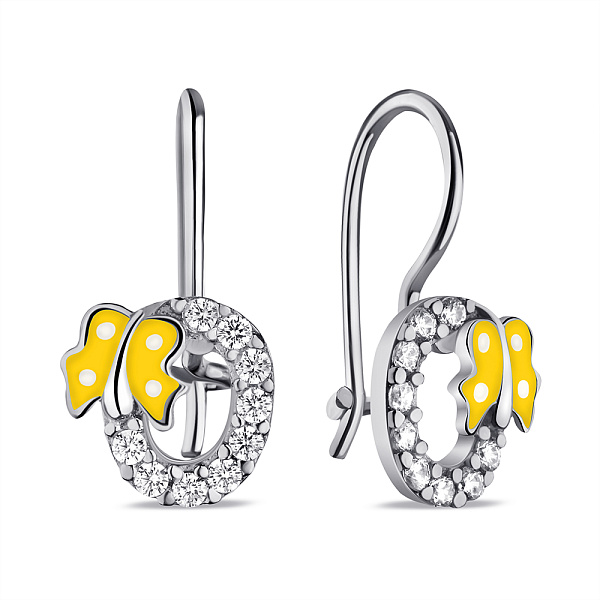 Серебряные детские серьги Бабочка с эмалью (арт. 7502/9756ежб) – изображение 1