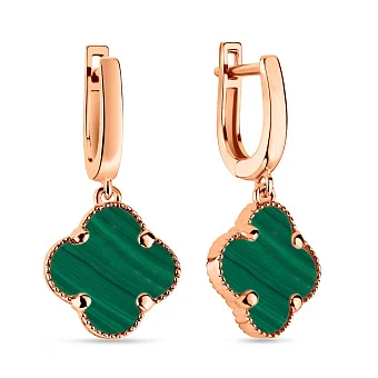 Сережки з червоного золота з малахітом (арт. 105693/15млх)