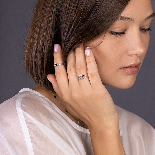 Кольцо из белого золота Звенья с бриллиантами (арт. К011263005б) – изображение 2