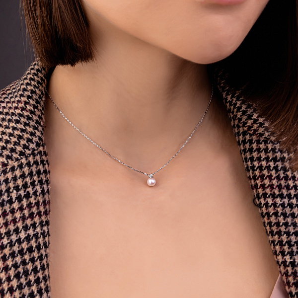 Колье из белого золота с жемчугом и бриллиантом (арт. 7109968202) – изображение 3