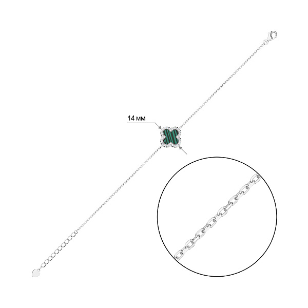 Серебряный браслет с малахитом и фианитами (арт. 7509/4080/15млх) – изображение 2