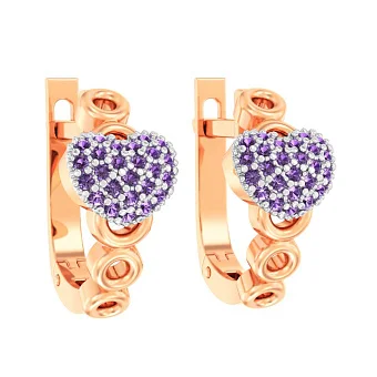 Золоті дитячі сережки з фіолетовими фіанітами  (арт. 110486ф)