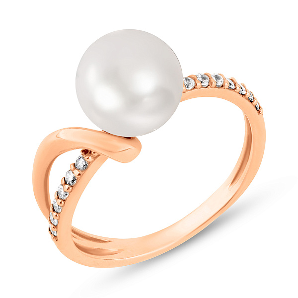 Золотое кольцо с жемчугом и фианитами (арт. 154682прлб) – изображение 1