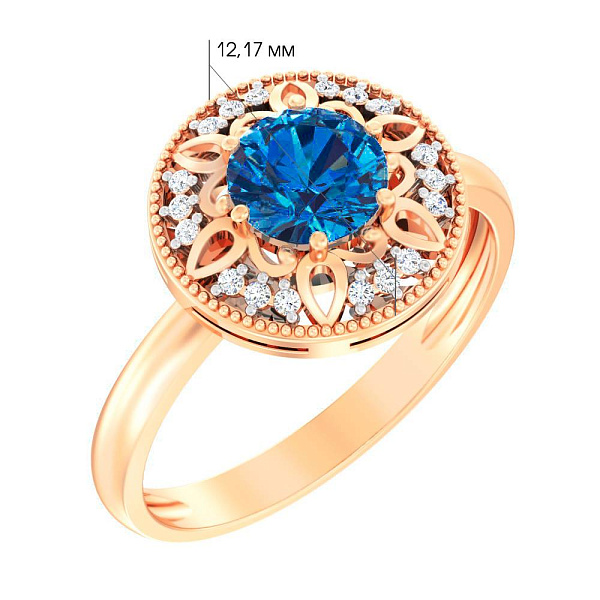 Кольцо из красного золота с кварцем и фианитами (арт. 141069ПлГ) – изображение 2