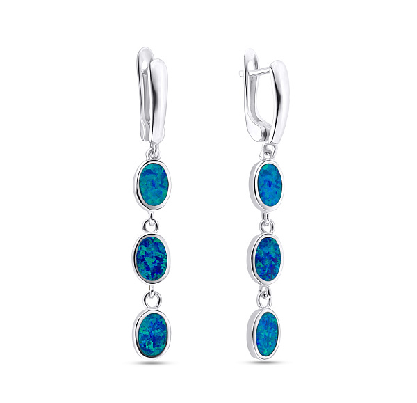 Серебряные серьги подвески с опалом (арт. 7502/3314Пос) – изображение 1