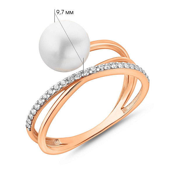 Золотое кольцо с жемчужиной и фианитами (арт. 1401068) – изображение 5