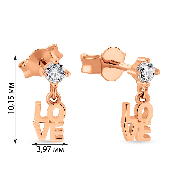 Золотые серьги-пусеты "Love" с подвеской (арт. 108786) – изображение 3